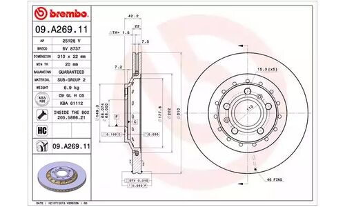 Диск тормозной Brembo, арт. 09A26911