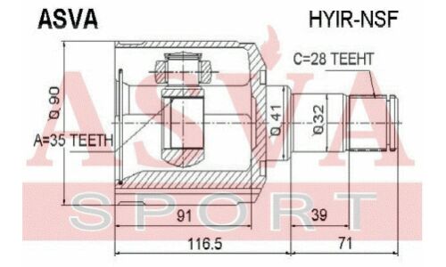 ШРУС Asva, передний, правый, внутренний, для двигателей 2.2, для Hyundai Santa Fe, арт. HYIR-NSF