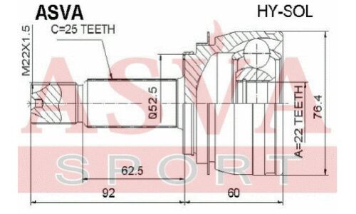 ШРУС Asva, передний, наружный, для Hyundai Solaris, арт. HY-SOL