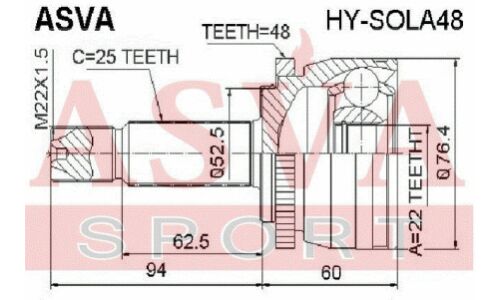 ШРУС Asva, внешний, арт. HY-SOLA48