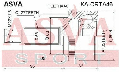 ШРУС Asva, передний, наружный, для двигателей 1.6, для KIA Cerato, арт. KA-CRTA46