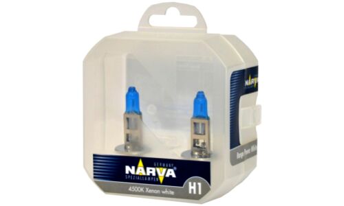 Лампа галогенная Narva Range Power White H1 (P14.5s, T8), 12В, 55Вт, 4500К, комплект 2 шт, арт. 48641