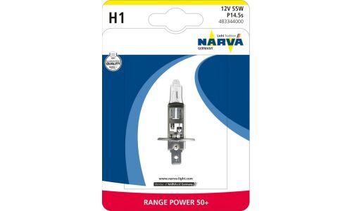 Лампа галогенная Narva H1 (P14.5s, T8), 12В, 55Вт, 3200К, 1 шт, арт. 48334