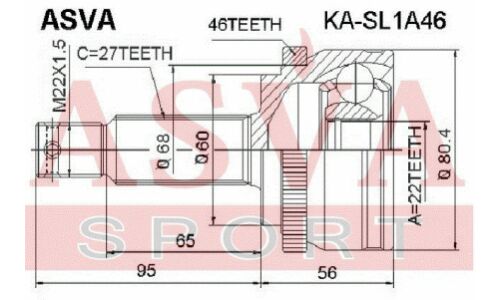 ШРУС Asva внешний, арт. KA-SL1A46