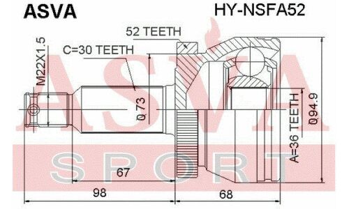 ШРУС Asva, внешний, арт. HY-NSFA52