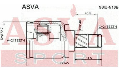 ШРУС Asva, передний, левый, внутренний, для Nissan Almera, арт. NSIU-N16B