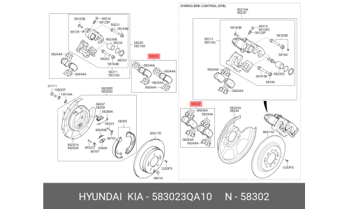 Колодки тормозные дисковые Hyundai/KIA, задние, комплект на ось (4 шт), арт. 58302-3QA10