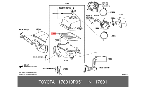 Фильтр воздушный Toyota, арт. 17801-0P051