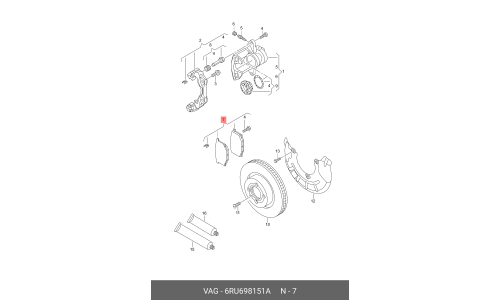 Колодки тормозные дисковые VAG, передние, комплект на ось (4 шт), арт. 6RU 698 151 A