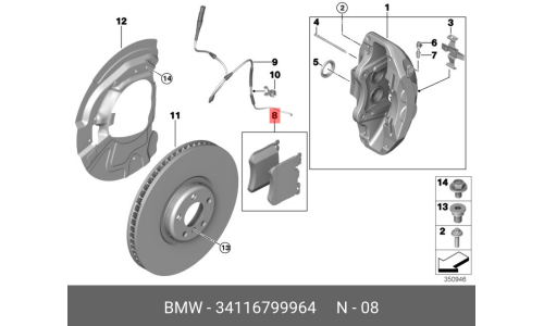 Колодки тормозные дисковые BMW, передние, комплект на ось (4 шт), арт. 34 11 6 799 964