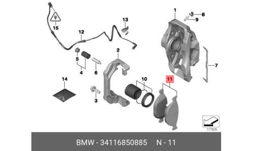 Колодки тормозные дисковые BMW, передние, комплект на ось (4 шт), арт. 34 11 6 850 885