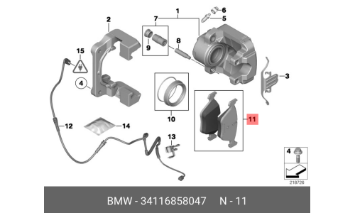 Колодки тормозные дисковые BMW, передние, комплект на ось (4 шт), арт. 34 11 6 858 047