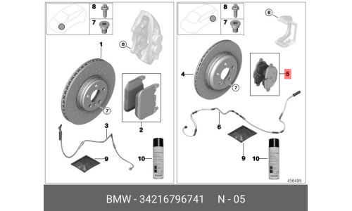 Колодки тормозные дисковые BMW, задние, комплект на ось (4 шт), арт. 34 21 6 796 741