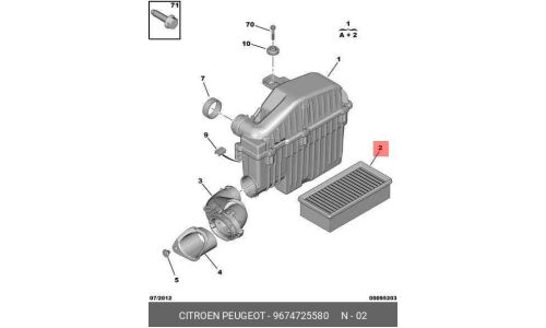 Фильтр воздушный Citroen/Peugeot, арт. 9674725580