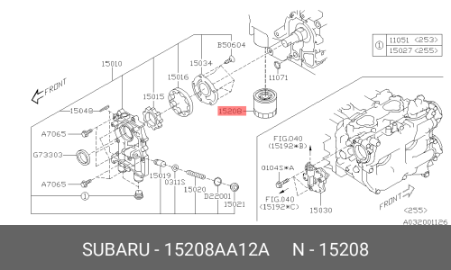 Фильтр масляный Subaru, арт. 15208-AA12A