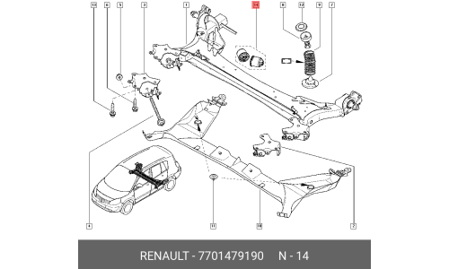 Комплект сайлентблоков задней балки (2 шт) Renault, арт. 7701 479 190