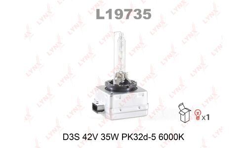 Лампа ксеноновая LYNXAuto D3S (PK32d-5), 42В, 35Вт, 6000К, 1 шт, арт. L19735