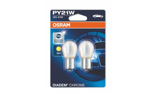 Лампа Osram Diadem Chrome PY21W (BAU15s, S25), 12В, 21Вт, с эффектом «под хром», оранжевая при включении, комплект 2 шт, арт. 7507DC-02B