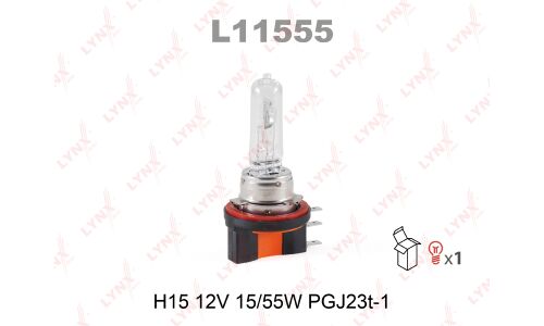 Лампа галогенная LYNXAuto H15 (PGJ23t-1, T13), 12В, 55/15Вт, 1 шт, арт. L11555
