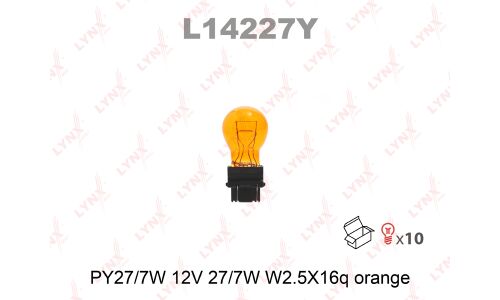Лампа LYNXauto PY27/7W (W2.5x16q, S25), 12В, 27/7Вт, оранжевая, 1 шт, арт. L14227Y