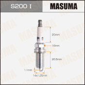 Свеча зажигания Masuma Iridium IKH16 с иридиевым электродом, арт. S200I