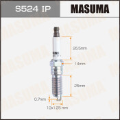 Свеча зажигания Masuma Iridium+Platinum с иридиевым/платиновым электродом, арт. S524IP