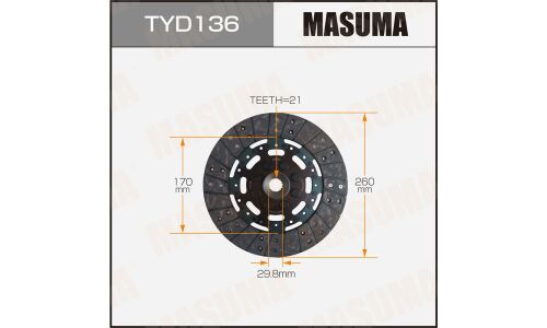 Диск сцепления Masuma, для Toyota 4Runner / Hilux / Land Cruiser, арт. TYD136