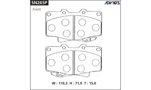 Колодки тормозные дисковые Advics передние, комплект на ось (4 шт), арт. SN265P