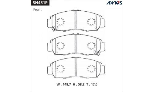 Колодки тормозные дисковые Advics передние, комплект на ось (4 шт), арт. SN431P