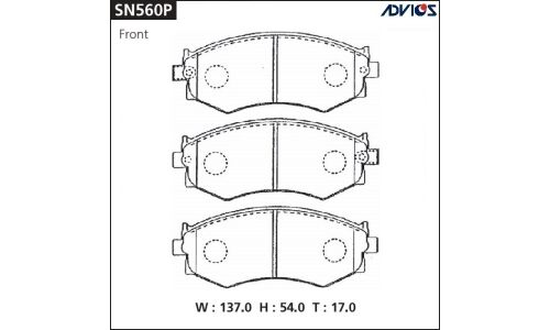 Колодки тормозные дисковые Advics передние, комплект на ось (4 шт), арт. SN560P