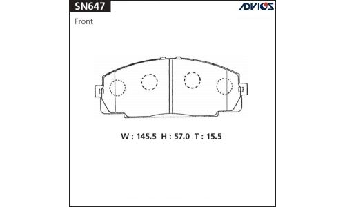 Колодки тормозные дисковые Advics передние, комплект на ось (4 шт), арт. SN647
