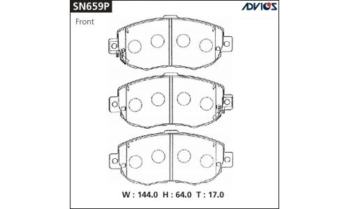Колодки тормозные дисковые Advics передние, комплект на ось (4 шт), арт. SN659P
