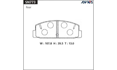 Колодки тормозные дисковые Advics задние, комплект на ось (4 шт), арт. SN773