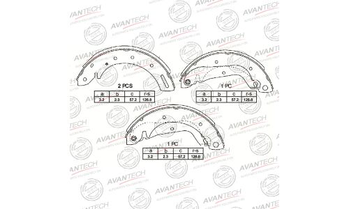 Колодки тормозные барабанные Avantech, комплект на ось (4 шт), арт. AVS0210