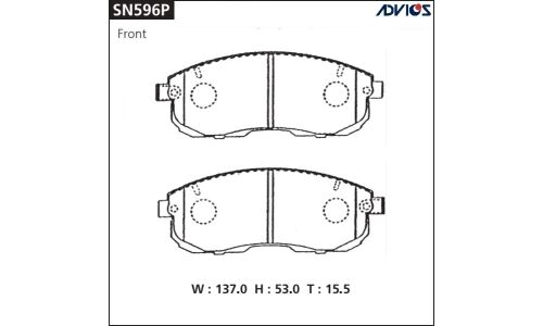 Колодки тормозные дисковые Advics передние, комплект на ось (4 шт), арт. SN596P