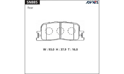 Колодки тормозные дисковые Advics задние, комплект на ось (4 шт), арт. SN885