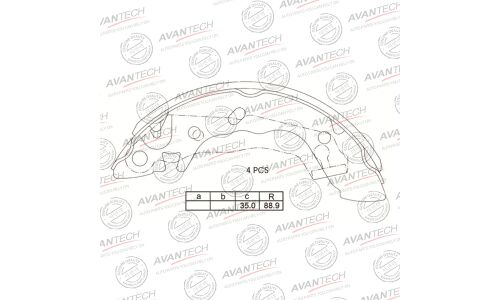 Колодки тормозные барабанные Avantech, комплект на ось (4 шт), арт. AVS1001