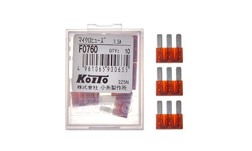 Предохранитель автомобильный Koito, флажковый, микро (MICRO3 FR03), коричневый, 7.5А, комплект 10 шт, арт. F0760