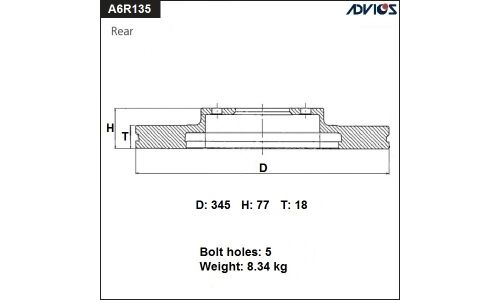 Диск тормозной ADVICS, арт. A6R135B