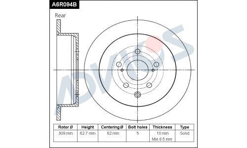 Диск тормозной ADVICS, арт. A6R094B