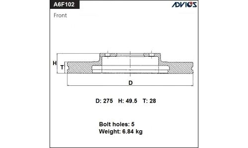 Диск тормозной ADVICS, арт. A6F102B