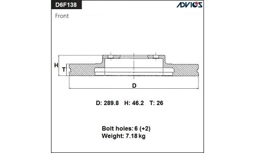 Диск тормозной ADVICS, арт. D6F138B