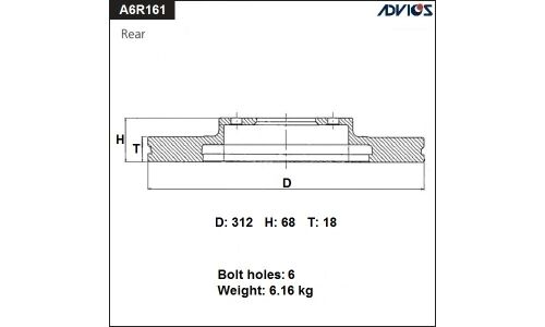 Диск тормозной ADVICS, арт. A6R161B