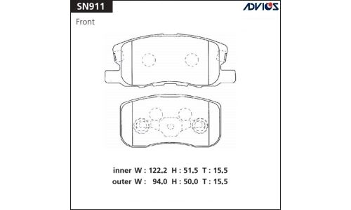 Колодки тормозные дисковые Advics передние, комплект на ось (4 шт), арт. SN911
