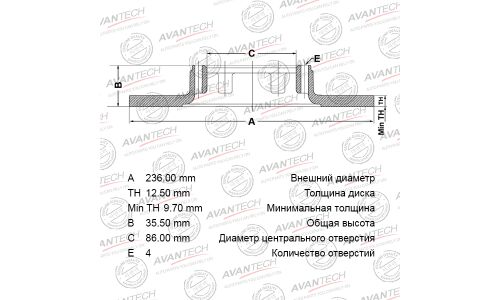 Диск тормозной Avantech, арт. BR2502S
