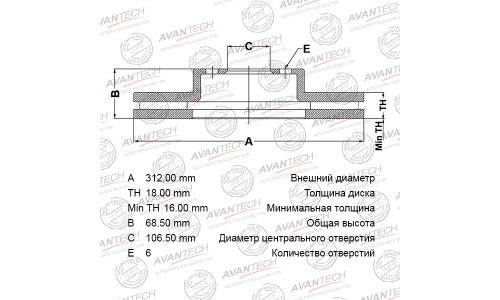 Диск тормозной Avantech перфорированный, арт. BR1807S