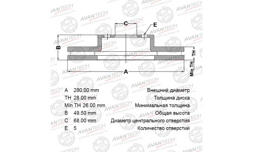 Диск тормозной Avantech, арт. BR0236S