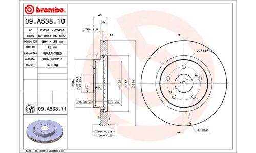 Диск тормозной Brembo, арт. 09A53810