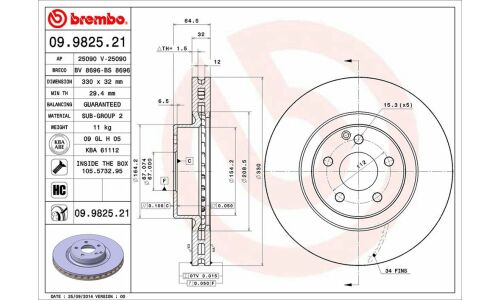 Диск тормозной Brembo, арт. 09982521