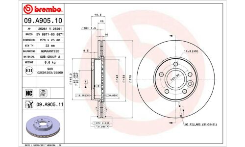 Диск тормозной Brembo, арт. 09A90510